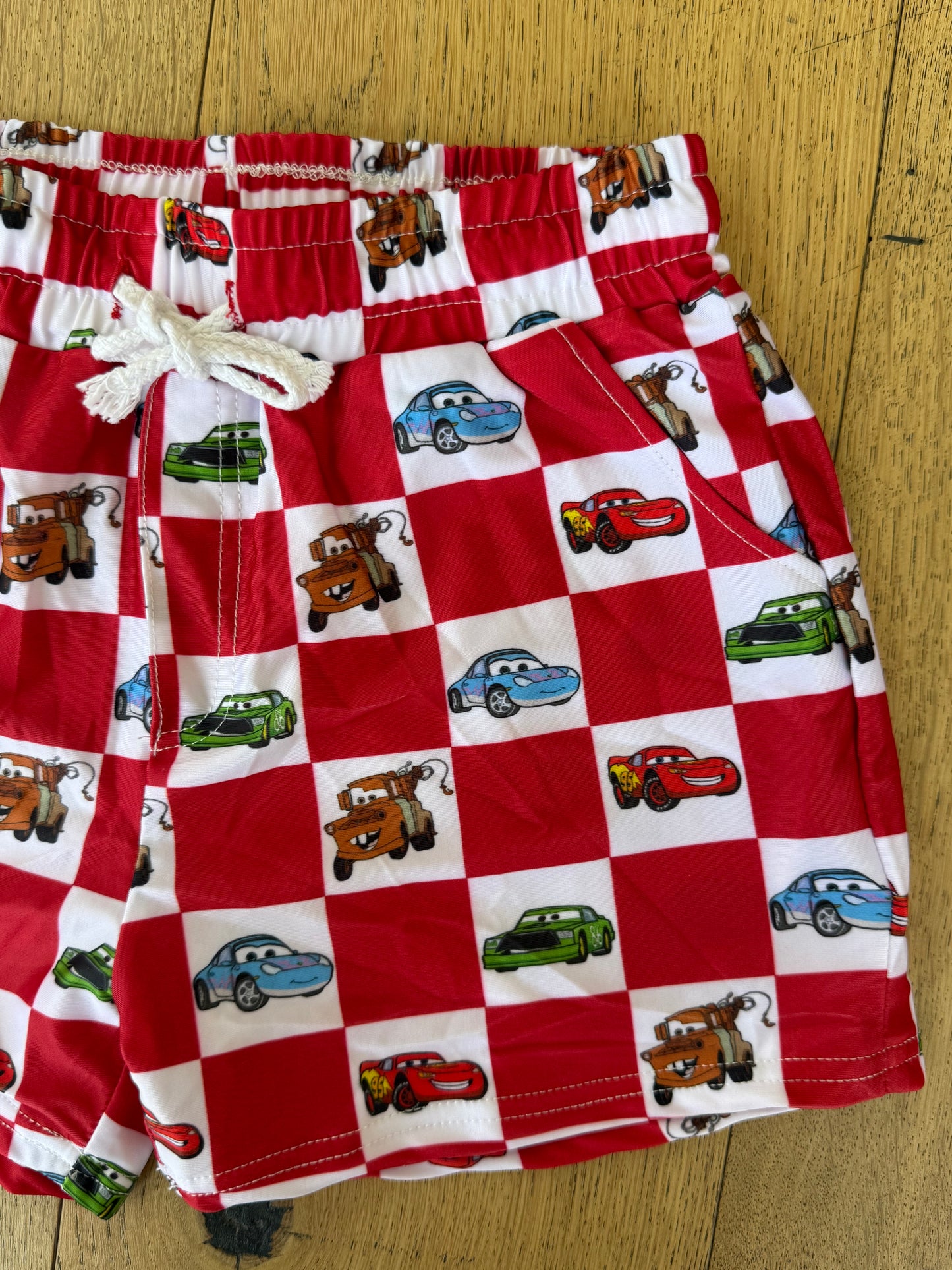 Boys Red Checker Cars Shorts