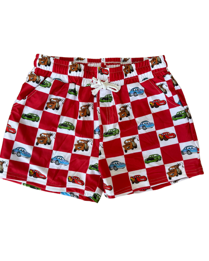 Boys Red Checker Cars Shorts